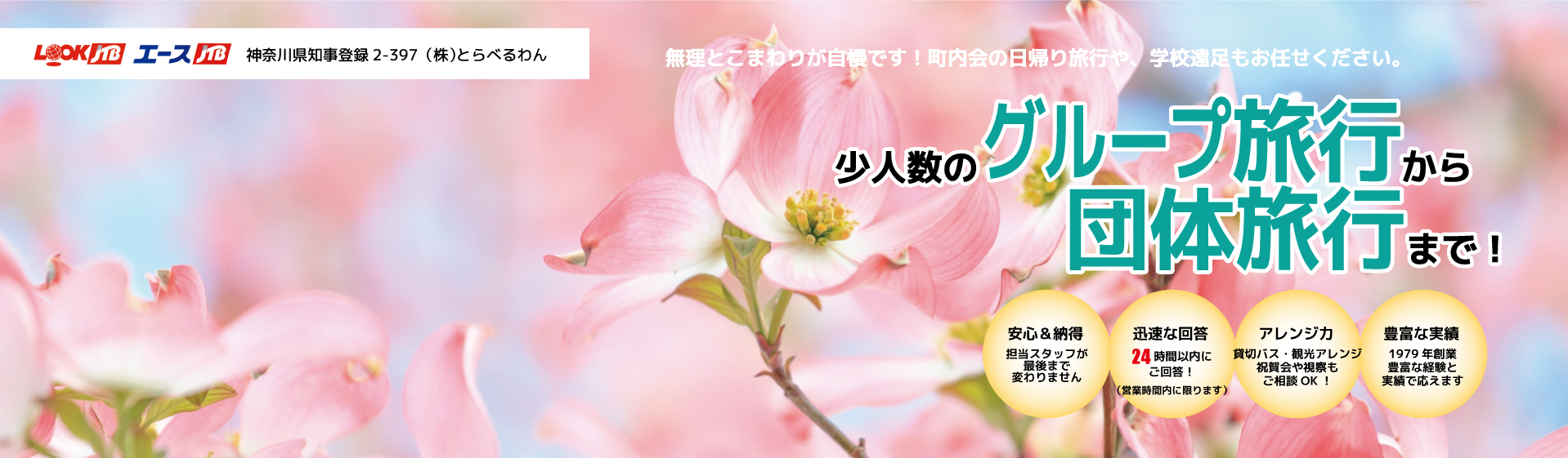 少人数のグループ旅行から団体旅行まで！1979年創業の確かな手配力でオリジナルなわがまま宴会旅行を組み立てます。